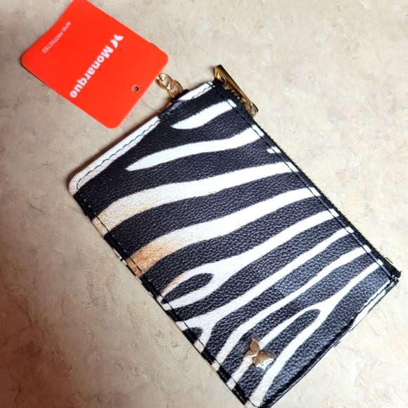 NWT monargue RFID protected card /cash wallet wallet w/keyring zebra - Picture 2 of 5